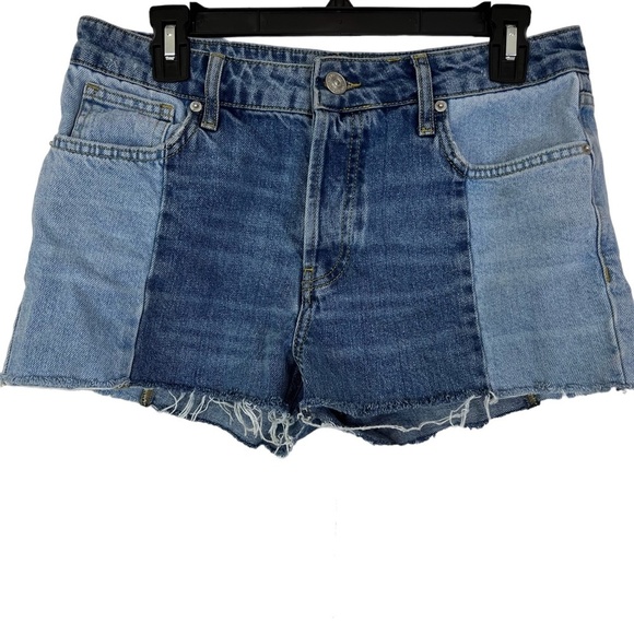 BDG URBAN OUTFITTERS Patchwork Cut Off Raw Hem Jean Shorts Blue Denim sz 28 x 2 - Picture 1 of 16